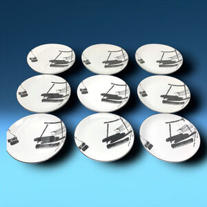 Vintage 1986 Lot 9 Sango x Larry Laslo "Calligraphy" Oval 8" Salad Bread Plates